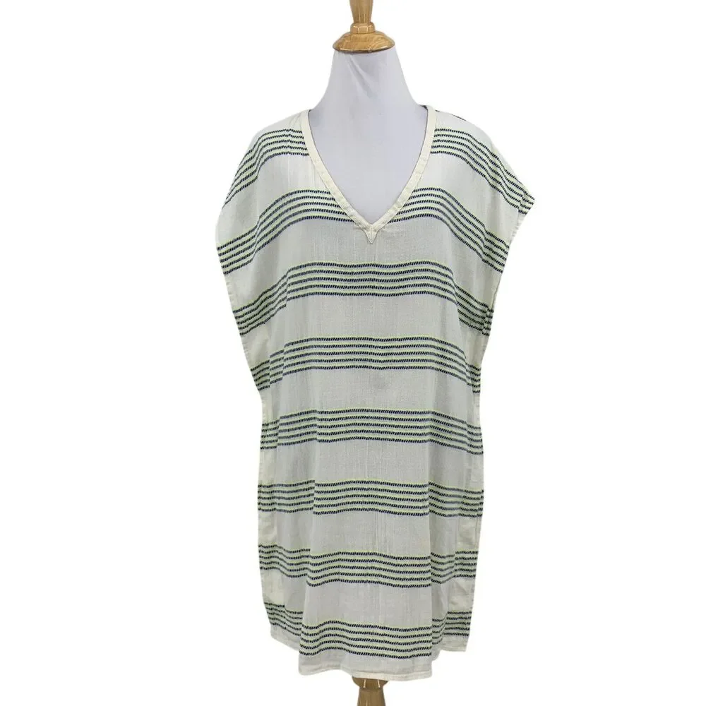 J Crew Dress Womens S Small Multi Cotton Striped Beach Cover Up V Neck Tunic